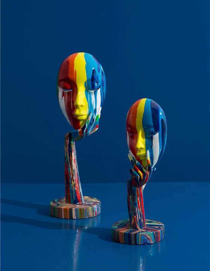Creative Painted Colorful Woman Face Statues