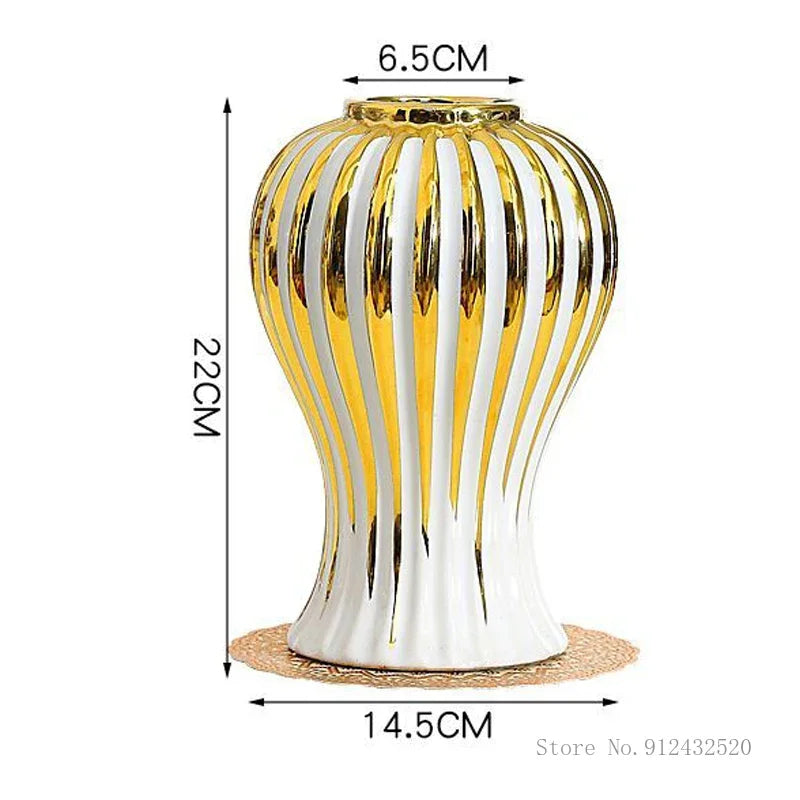 Handmade 14 inch Ceramic Vase with Gold