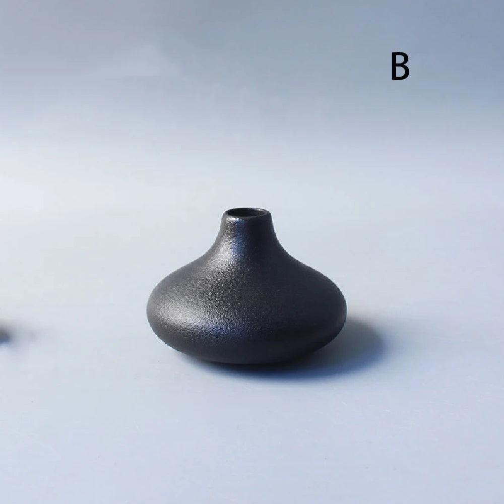 Japanese Black Ceramic Vase for Decor