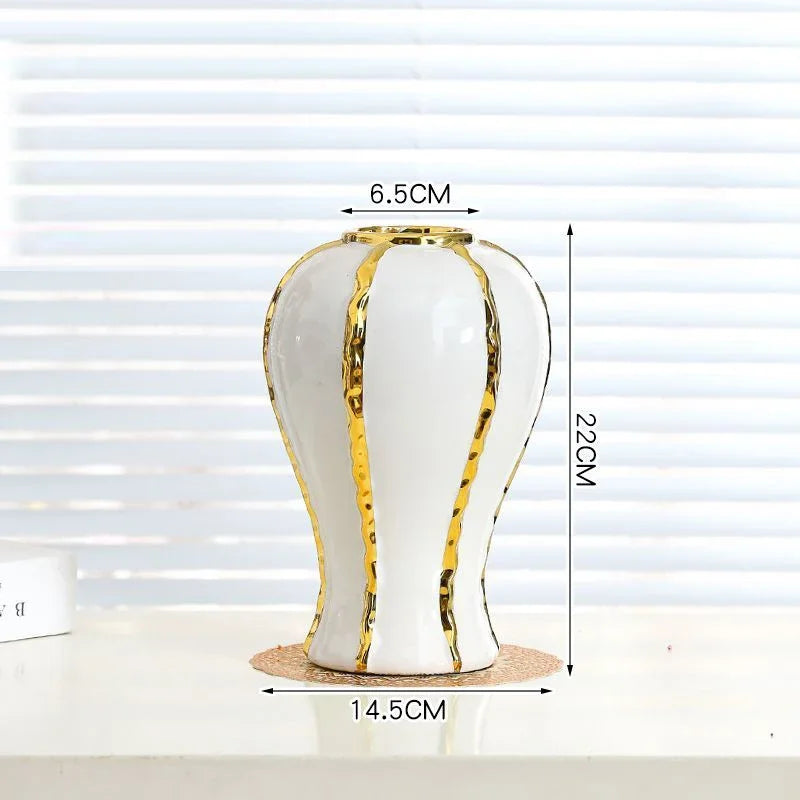 Handmade 14 inch Ceramic Vase with Gold